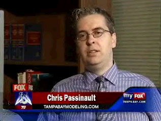 Tampa Bay Modeling director C. A. Passinault during a television interview for Tampa Bay Modeling.