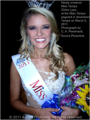 Chloe Lupo, Miss Tampa 2011, photographed by photographer C. A. Passinault. Also, here, for the first time, is the new Aurora PhotoArts watermarking format which will be used on all of the new Mosaic Class photography and design marketing and support web sites. Choice!